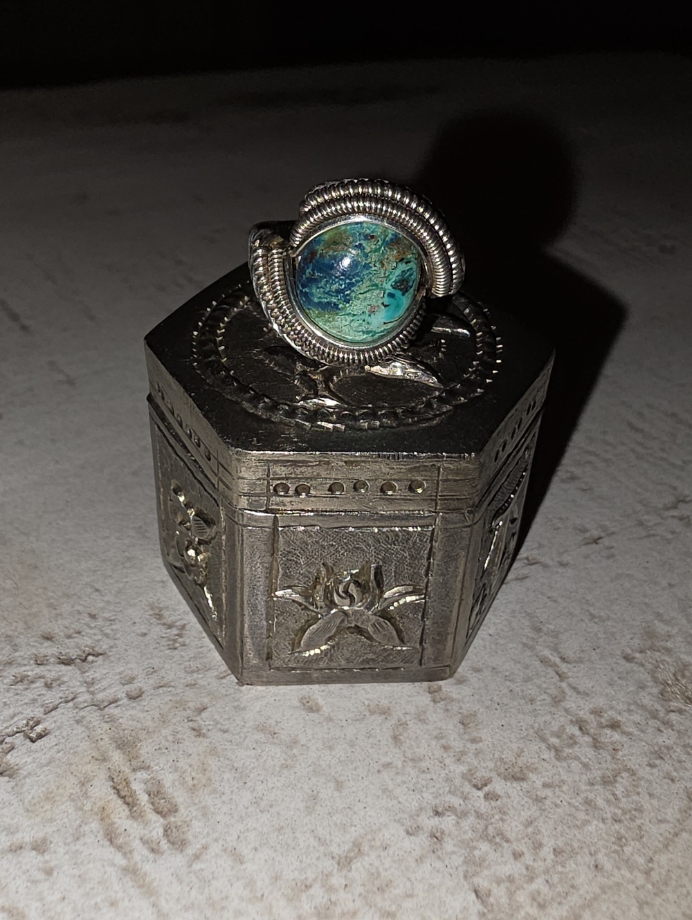 Handcrafted Silver Wire-Wrapped Ring with Shattuckite Stone ! Size 7